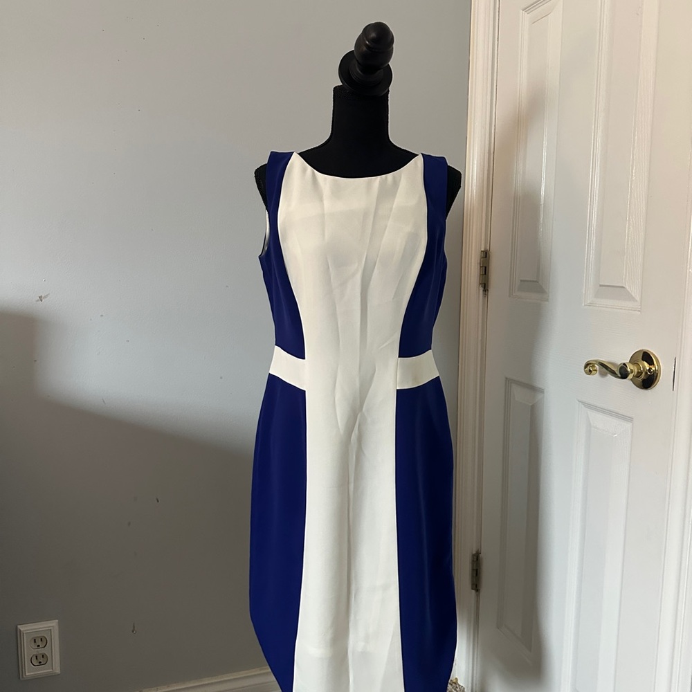 Preston & York Blue and White Sheath Midi Dress